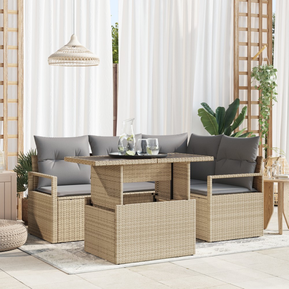 vidaXL Set de canapele pentru grădină Manual 5 pcs bej și gri deschis