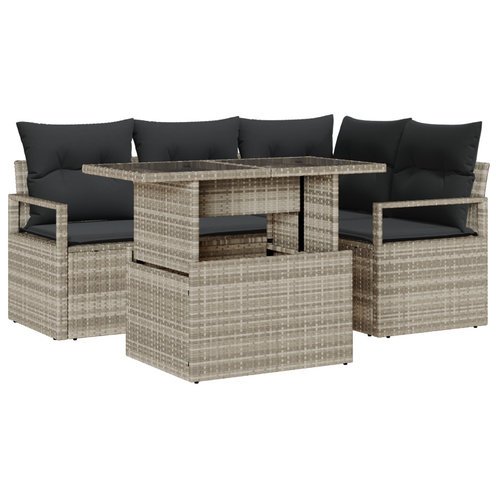 vidaXL Set de canapele pentru grădină cu pernă 5 pcs Gri deschis