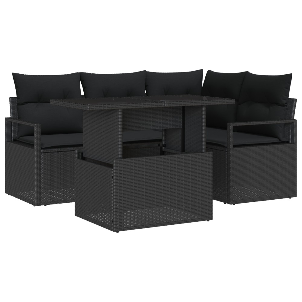 vidaXL Set de canapele pentru grădină 5 pcs Negru 100 x 55 x 73 cm