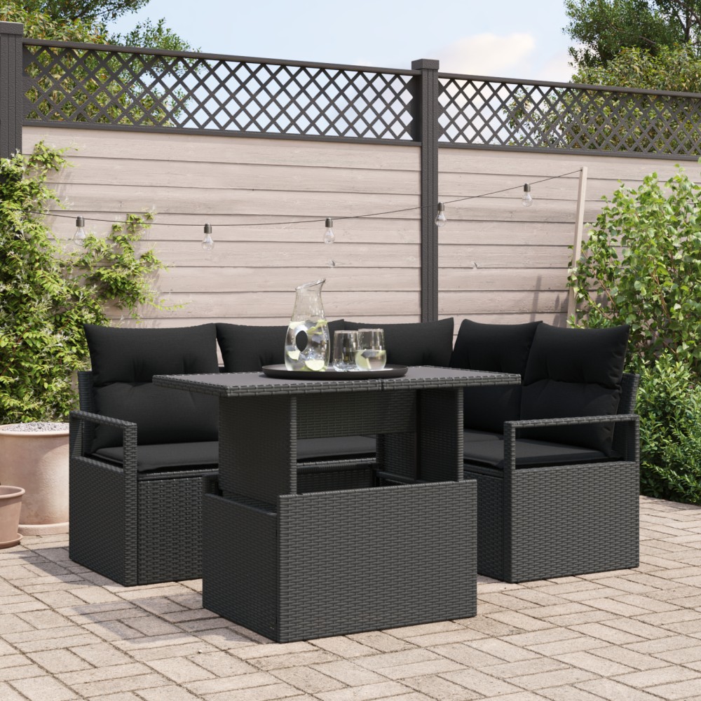 vidaXL Set de canapele pentru grădină 5 pcs Negru 100 x 55 x 73 cm