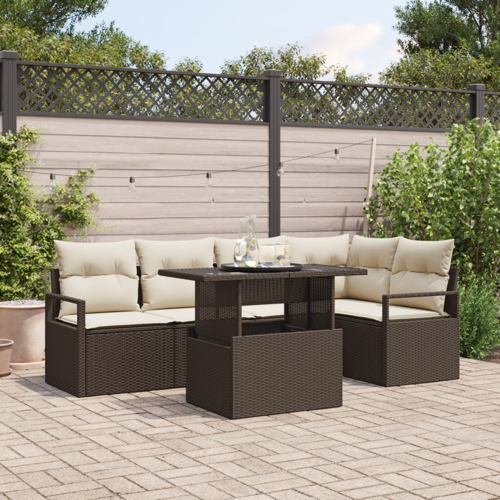 vidaXL Set de canapele pentru grădină cu pernă 6 pcs maro și crem