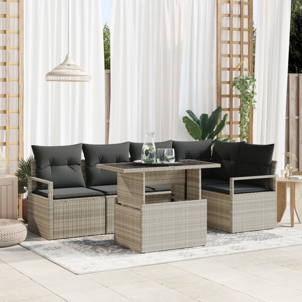 vidaXL Set de canapele pentru grădină cu pernă 6 pcs Gri deschis