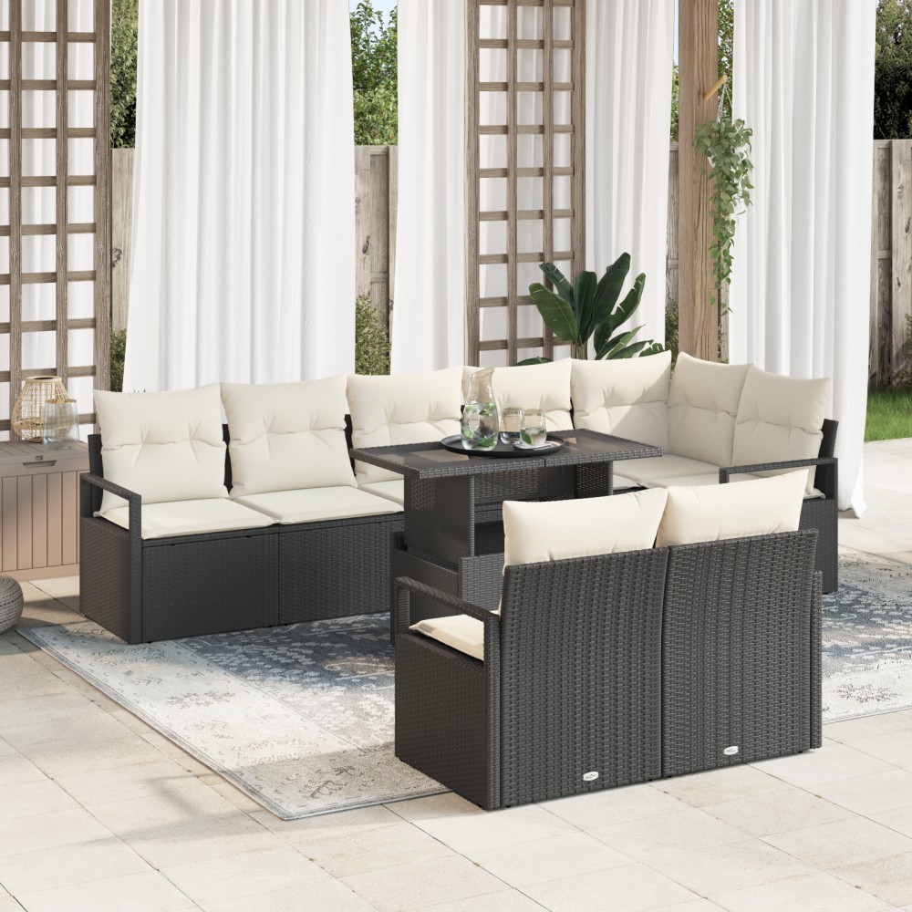 vidaXL Set de canapele pentru grădină cu pernă 9 pcs negru și crem