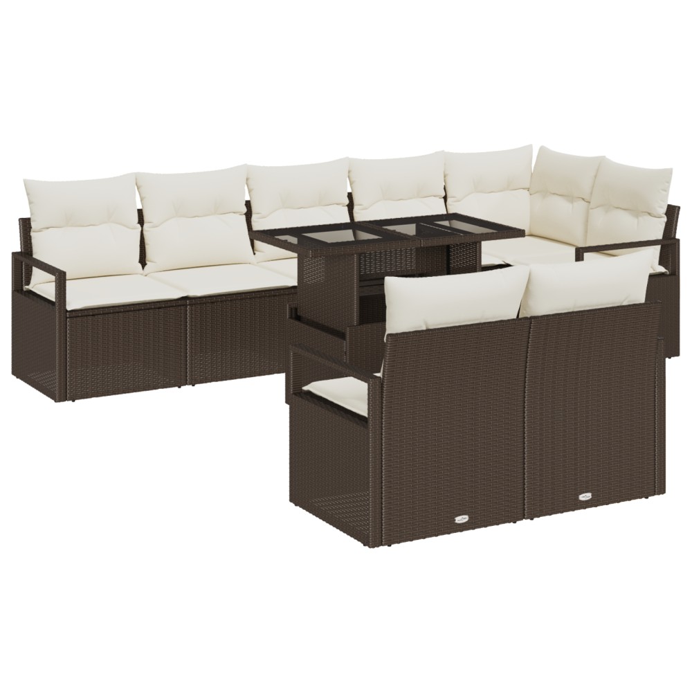 vidaXL Set de canapele pentru grădină cu pernă 9 pcs maro și crem