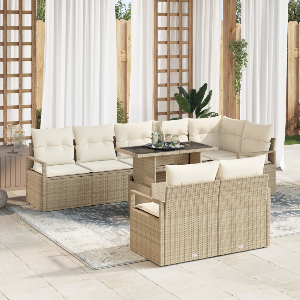 vidaXL Set de canapele pentru grădină cu pernă 9 pcs bej și crem