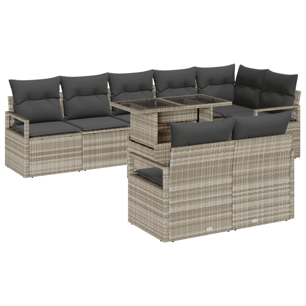 vidaXL Set de canapele pentru grădină cu pernă 9 pcs Gri deschis
