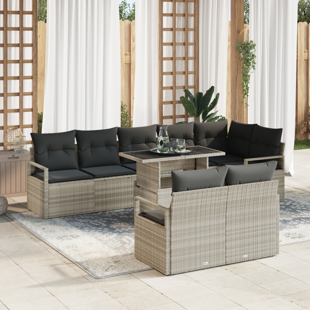 vidaXL Set de canapele pentru grădină cu pernă 9 pcs Gri deschis