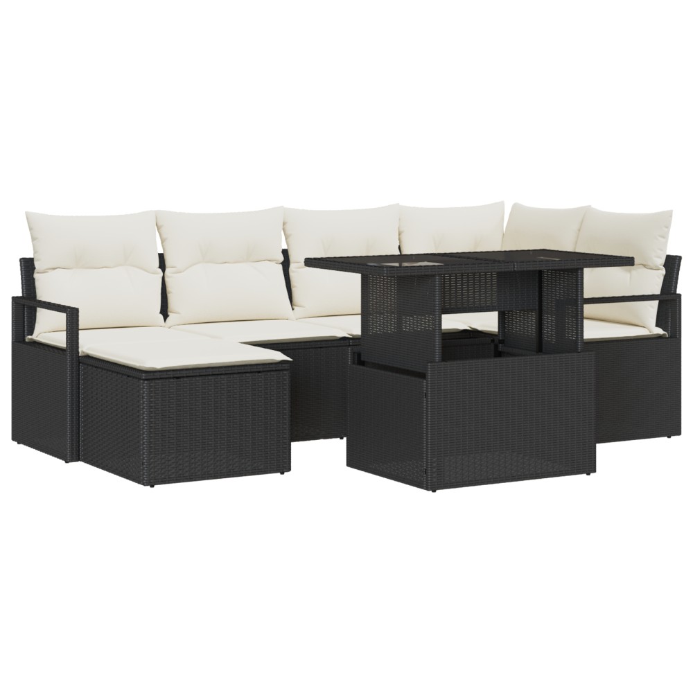 vidaXL Set de canapele pentru grădină cu pernă 7 pcs negru și crem