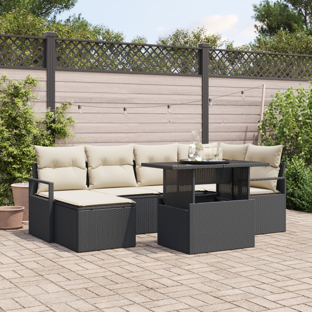 vidaXL Set de canapele pentru grădină cu pernă 7 pcs negru și crem