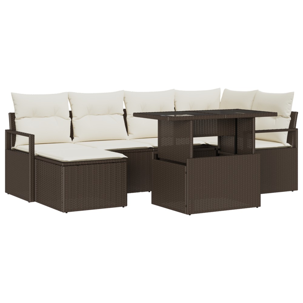 vidaXL Set de canapele pentru grădină cu pernă 7 pcs maro și crem