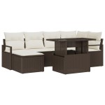 vidaXL Set de canapele pentru grădină cu pernă 7 pcs maro și crem