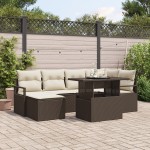 vidaXL Set de canapele pentru grădină cu pernă 7 pcs maro și crem