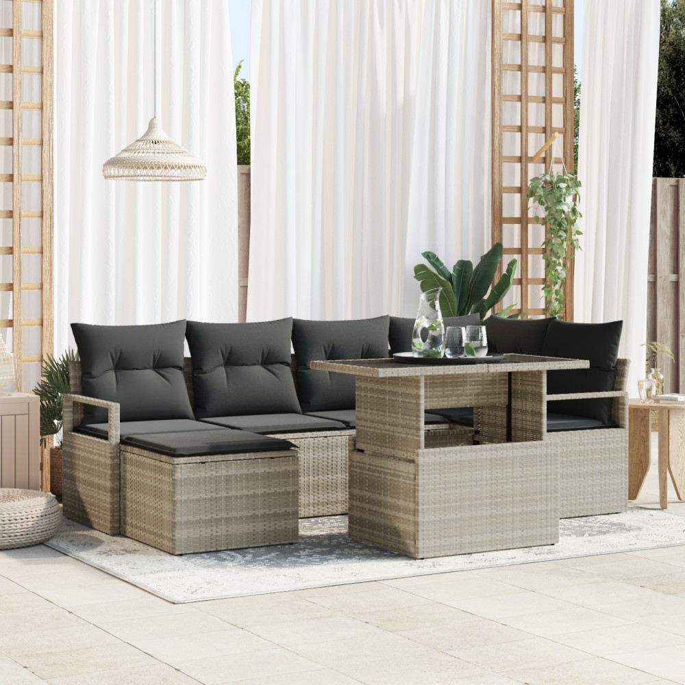vidaXL Set de canapele pentru grădină cu pernă 7 pcs Gri deschis