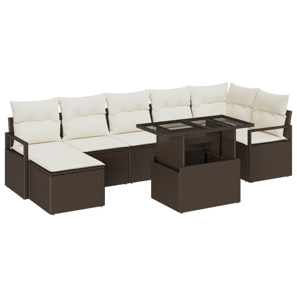 vidaXL Set de canapele pentru grădină cu pernă 8 pcs maro și crem