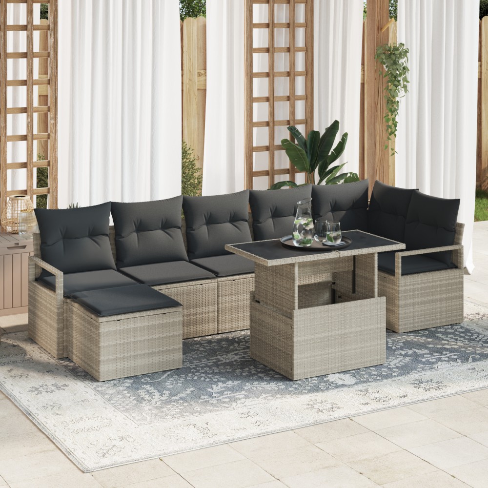 vidaXL Set de canapele pentru grădină cu pernă 8 pcs Gri deschis