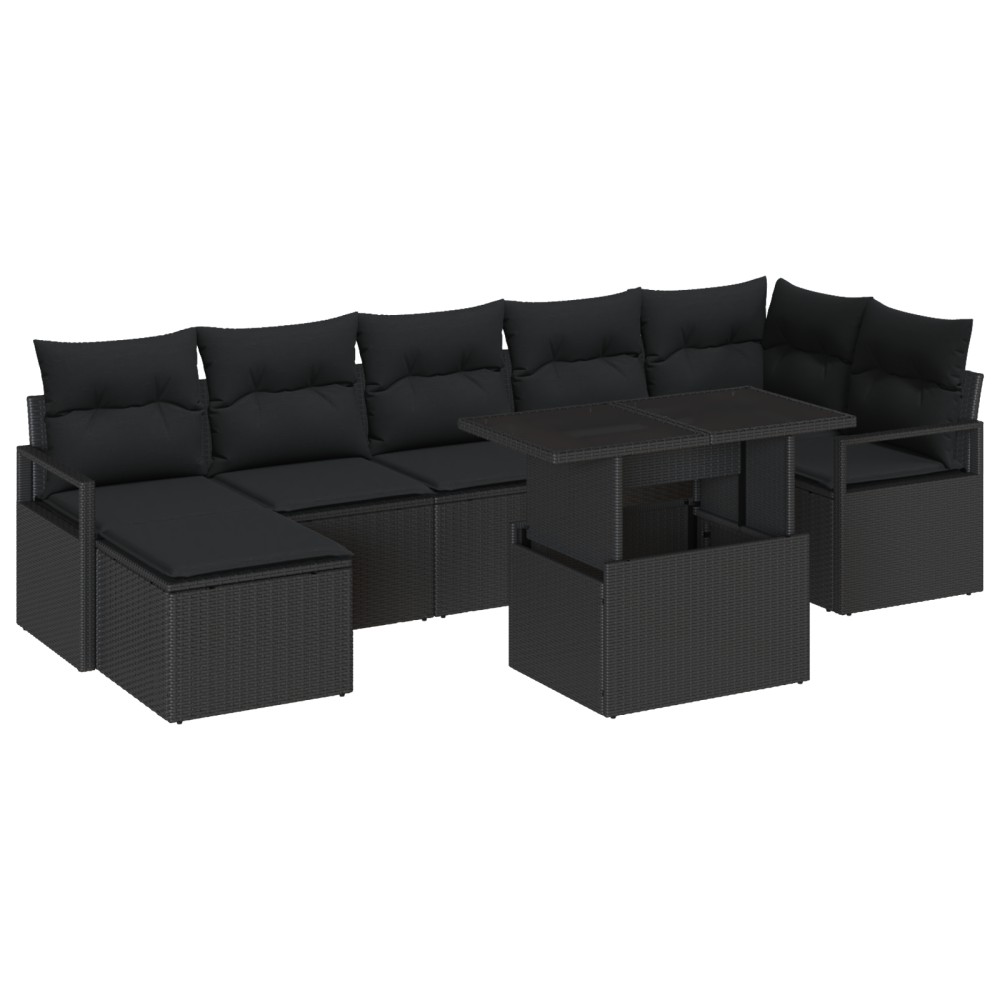 vidaXL Set de canapele pentru grădină cu pernă 8 pcs Negru