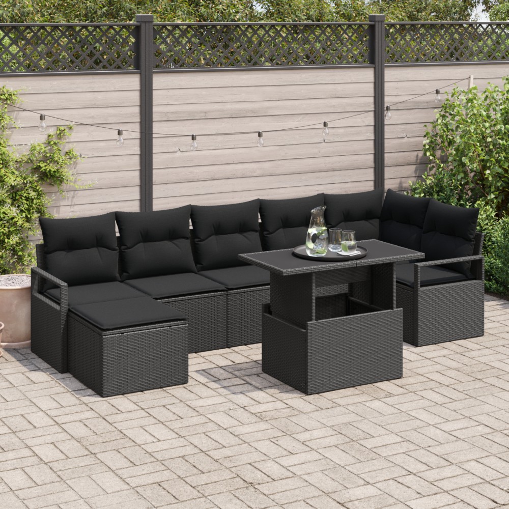 vidaXL Set de canapele pentru grădină cu pernă 8 pcs Negru