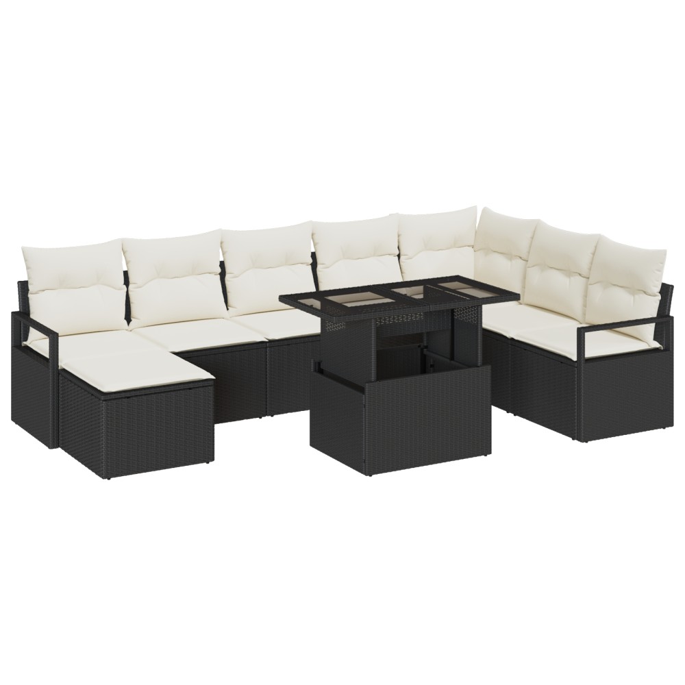 vidaXL Set de canapele pentru grădină cu pernă 9 pcs negru și crem