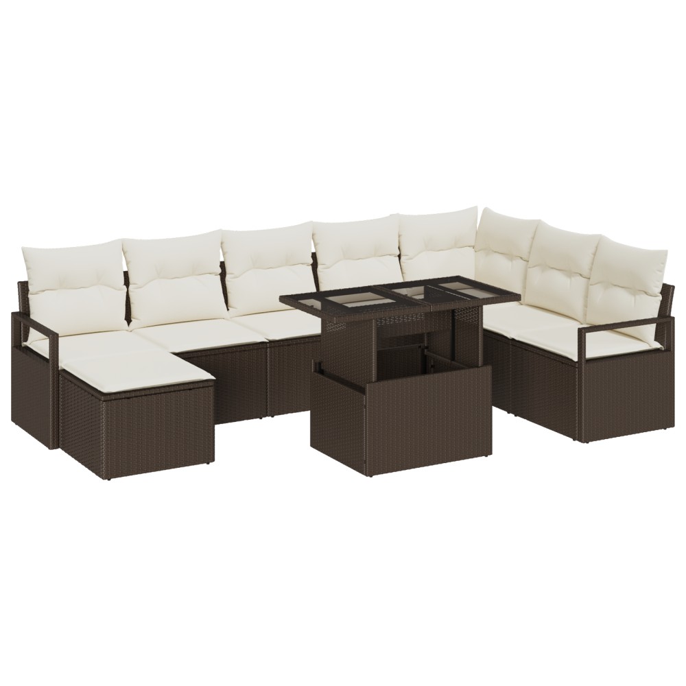 vidaXL Set de canapele pentru grădină cu pernă 9 pcs maro și crem