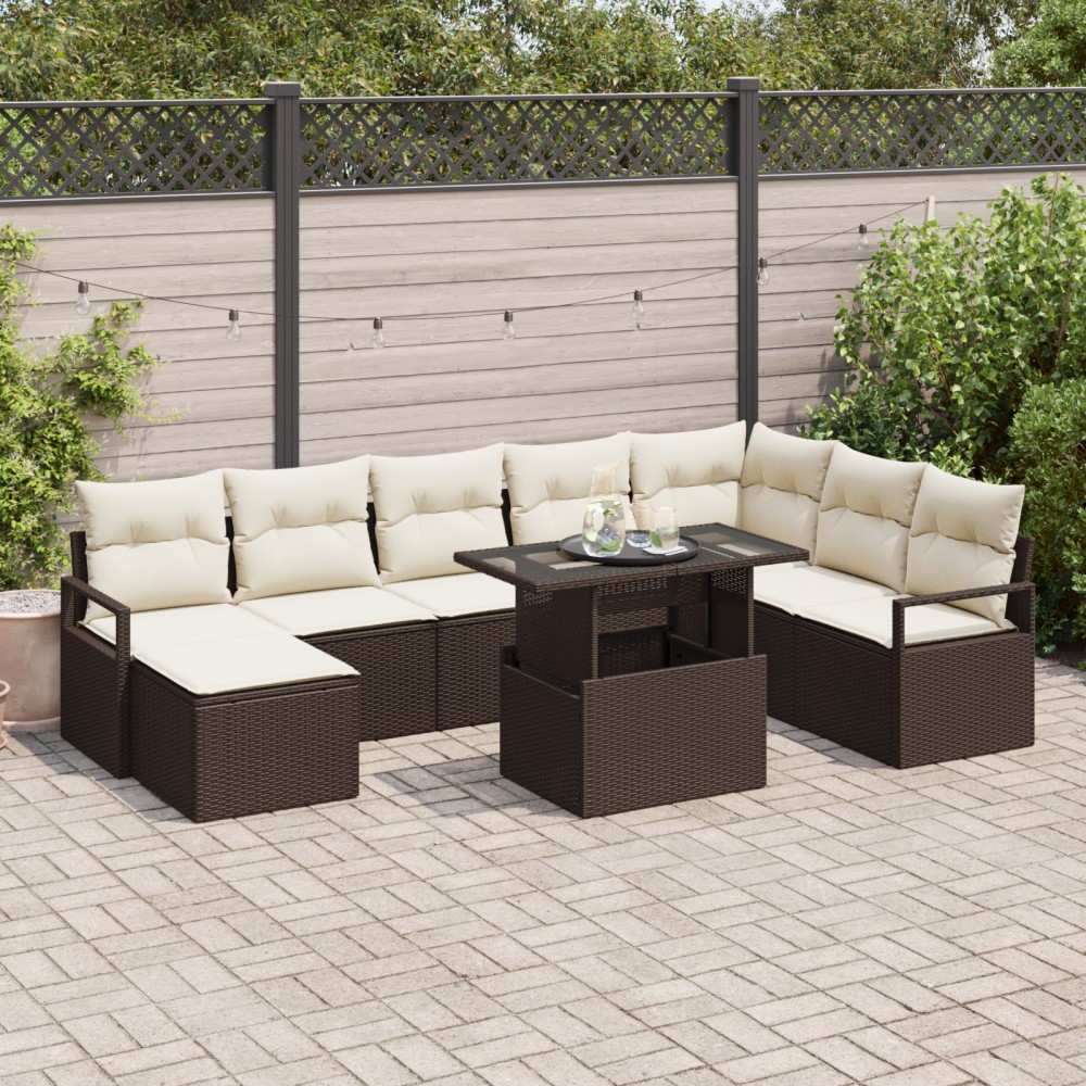 vidaXL Set de canapele pentru grădină cu pernă 9 pcs maro și crem