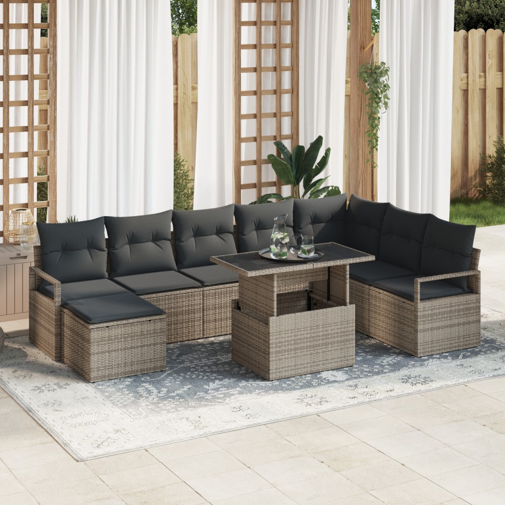 vidaXL Set de canapele pentru grădină cu pernă 9 pcs Gri
