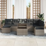 vidaXL Set de canapele pentru grădină cu pernă 9 pcs Gri