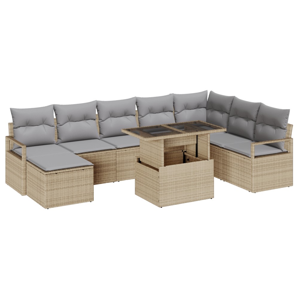 vidaXL Set de canapele pentru grădină 9 pcs bej și gri deschis