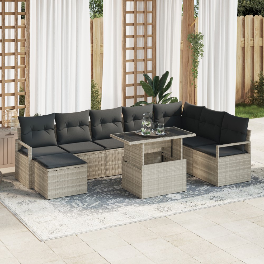 vidaXL Set de canapele pentru grădină cu pernă 9 pcs Gri deschis