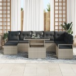 vidaXL Set de canapele pentru grădină cu pernă 9 pcs Gri deschis