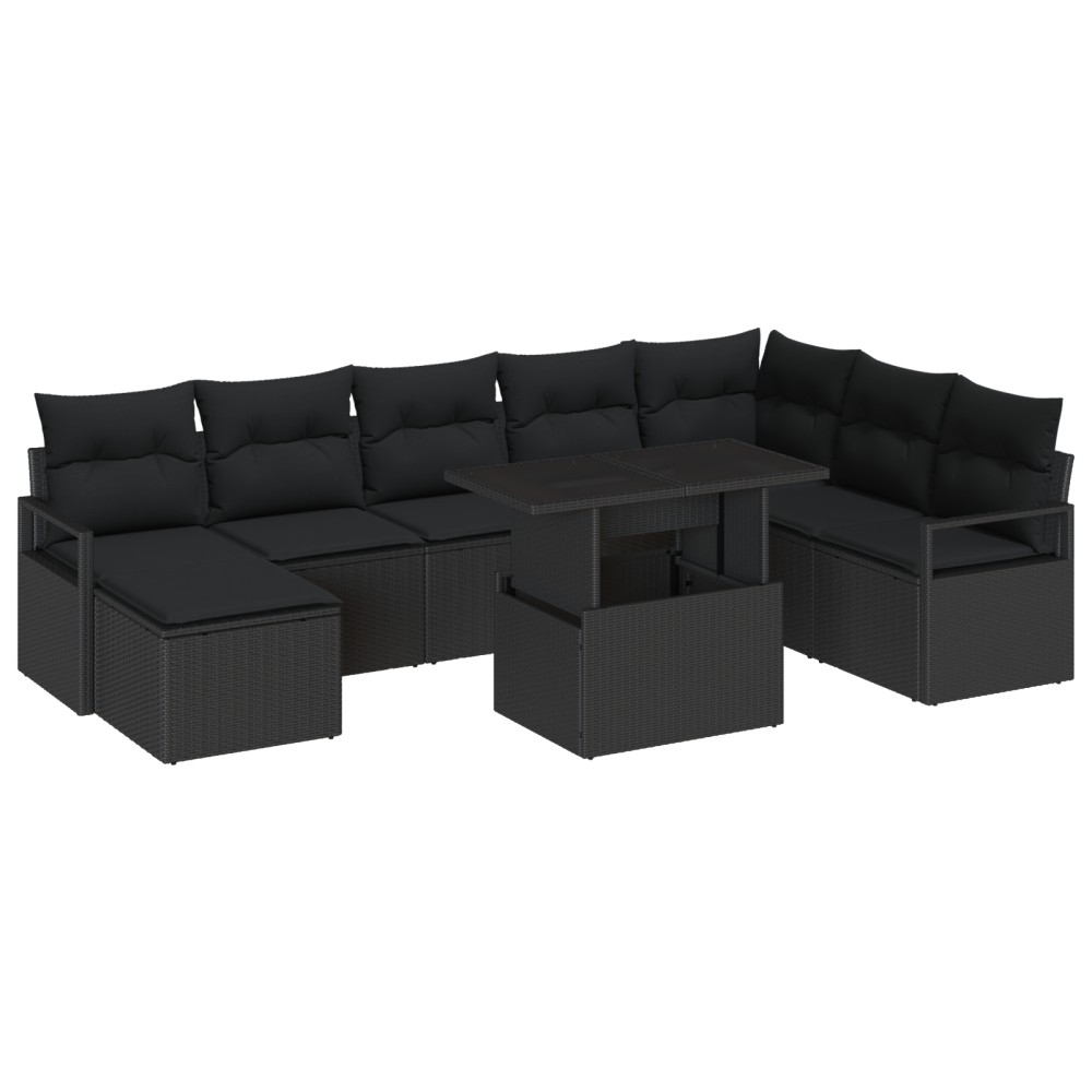 vidaXL Set de canapele pentru grădină cu pernă 9 pcs Negru
