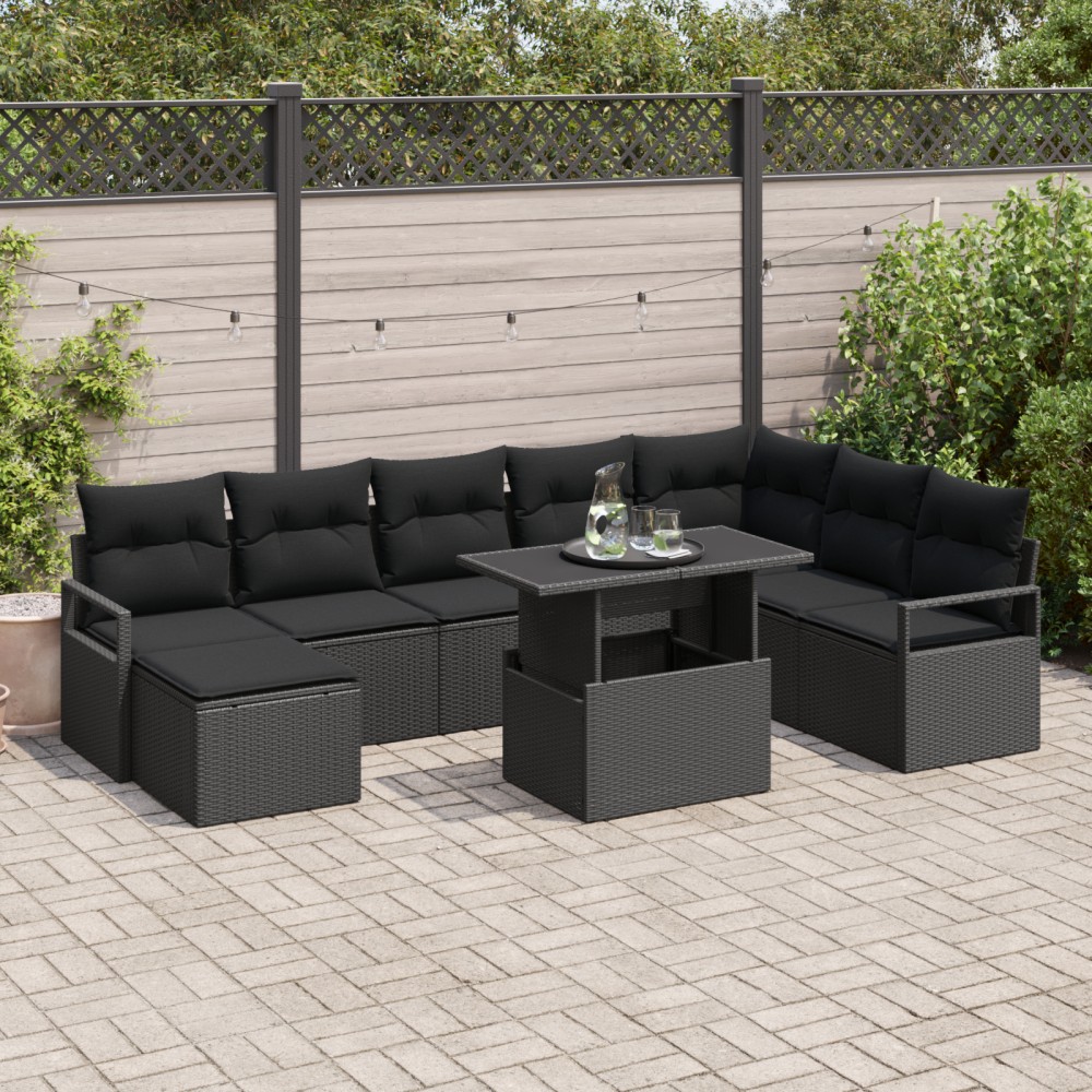 vidaXL Set de canapele pentru grădină cu pernă 9 pcs Negru