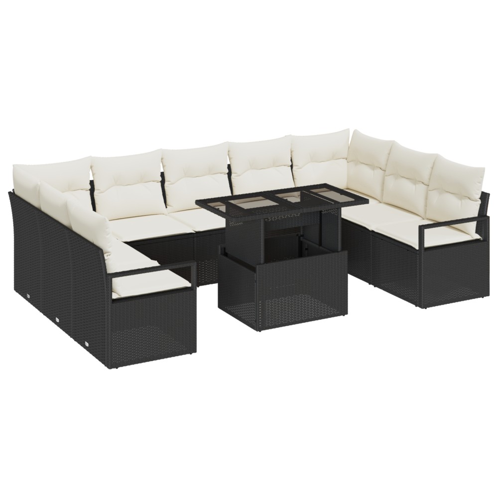 vidaXL Set de canapele pentru grădină cu pernă 10 pcs negru și crem