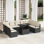 vidaXL Set de canapele pentru grădină cu pernă 10 pcs negru și crem