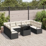 vidaXL Set de canapele pentru grădină cu pernă 10 pcs negru și crem