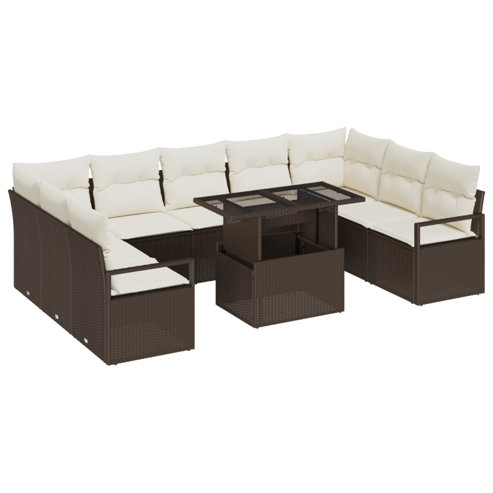 vidaXL Set de canapele pentru grădină cu pernă 10 pcs maro și crem