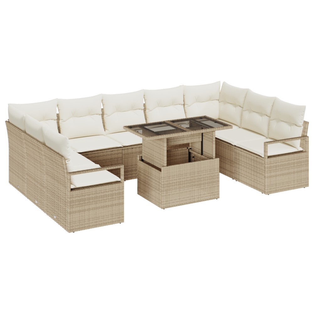 vidaXL Set de canapele pentru grădină cu pernă 10 pcs bej și crem