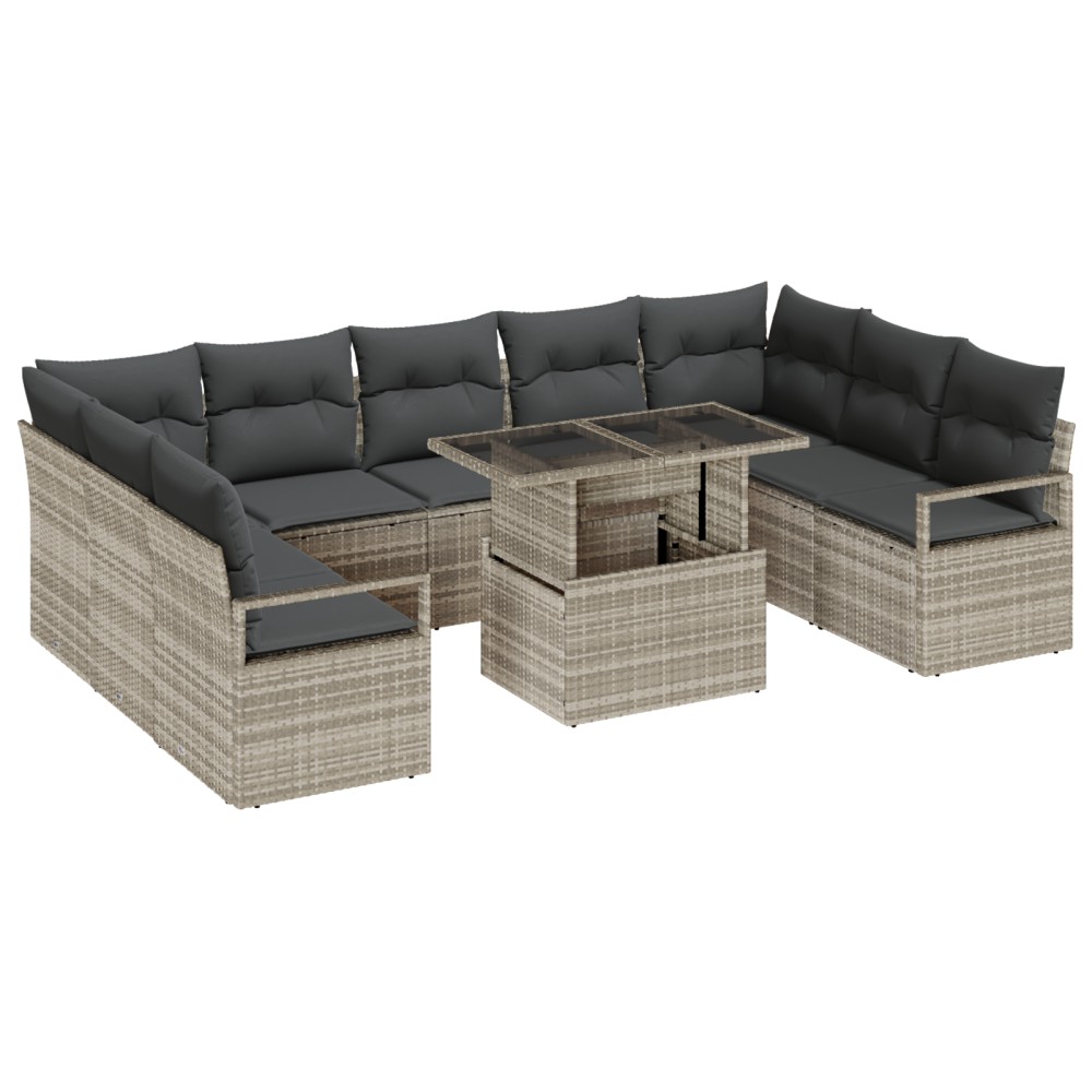 vidaXL Set de canapele pentru grădină cu pernă 10 pcs Gri deschis