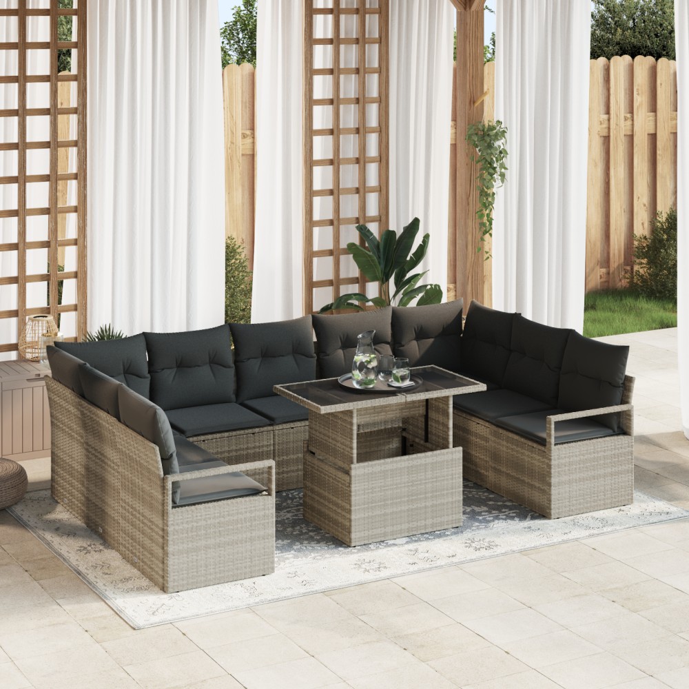 vidaXL Set de canapele pentru grădină cu pernă 10 pcs Gri deschis