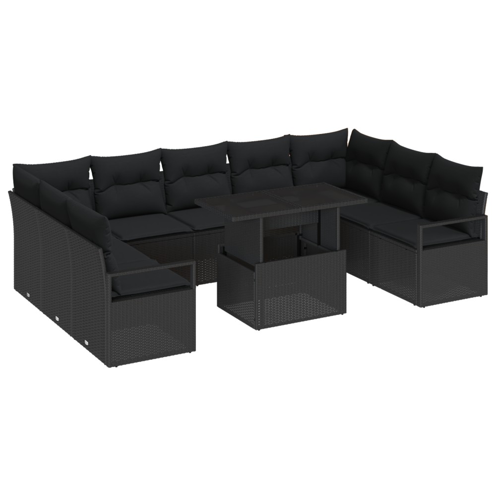 vidaXL Set de canapele pentru grădină 10 pcs Negru 100 x 55 x 73 cm