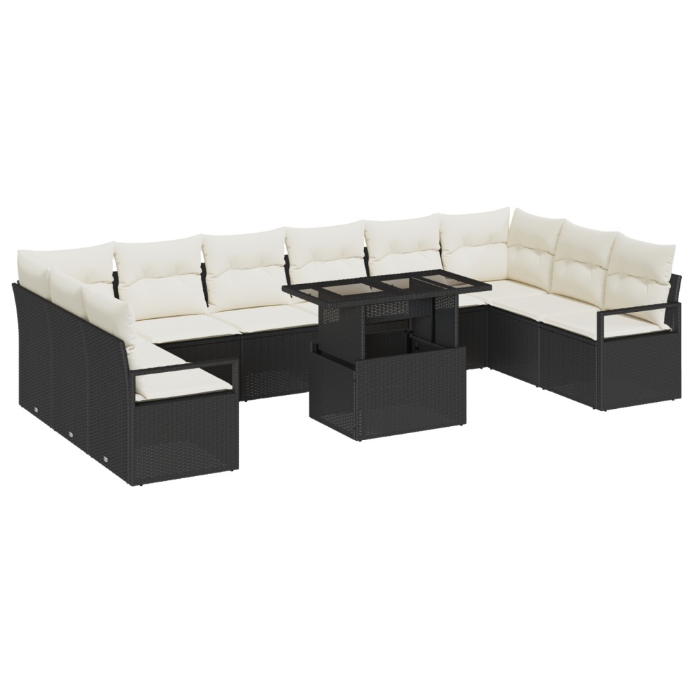 vidaXL Set de canapele pentru grădină cu pernă 11 pcs negru și crem