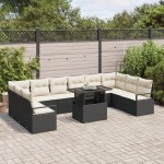 vidaXL Set de canapele pentru grădină cu pernă 11 pcs negru și crem