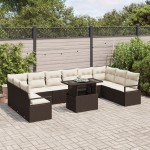 vidaXL Set de canapele pentru grădină cu pernă 11 pcs maro și crem vidaXL Set de canapele pentru grădină cu pernă 11 pcs maro și crem