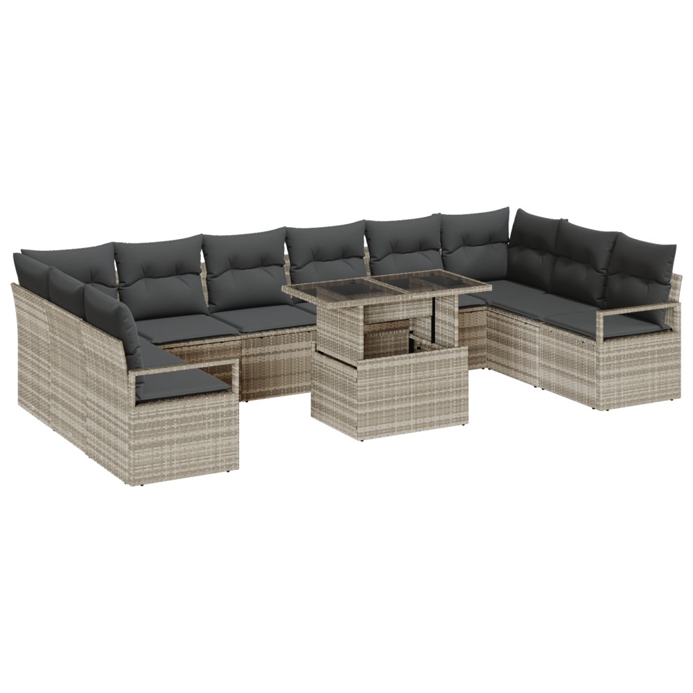 vidaXL Set de canapele pentru grădină cu pernă 11 pcs Gri deschis