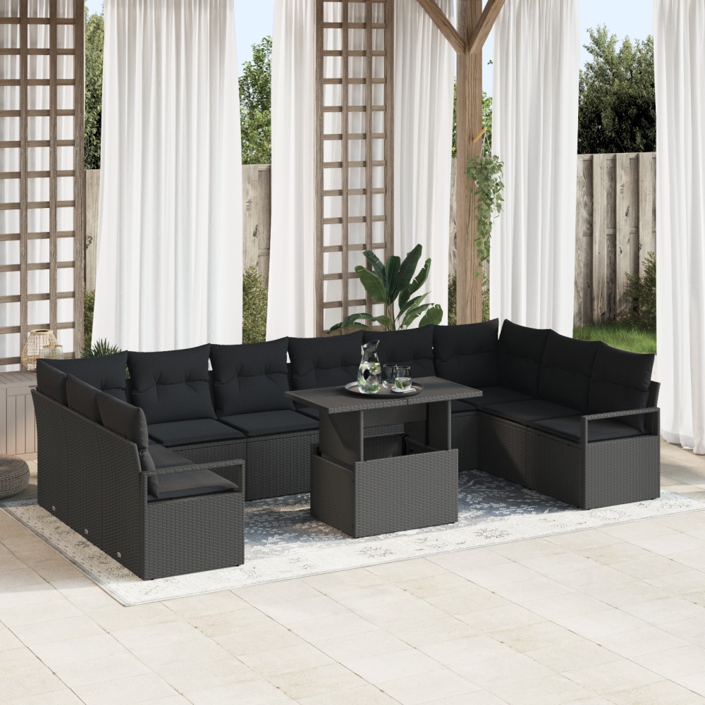 vidaXL Set de canapele pentru grădină 11 pcs Negru 100 x 55 x 73 cm