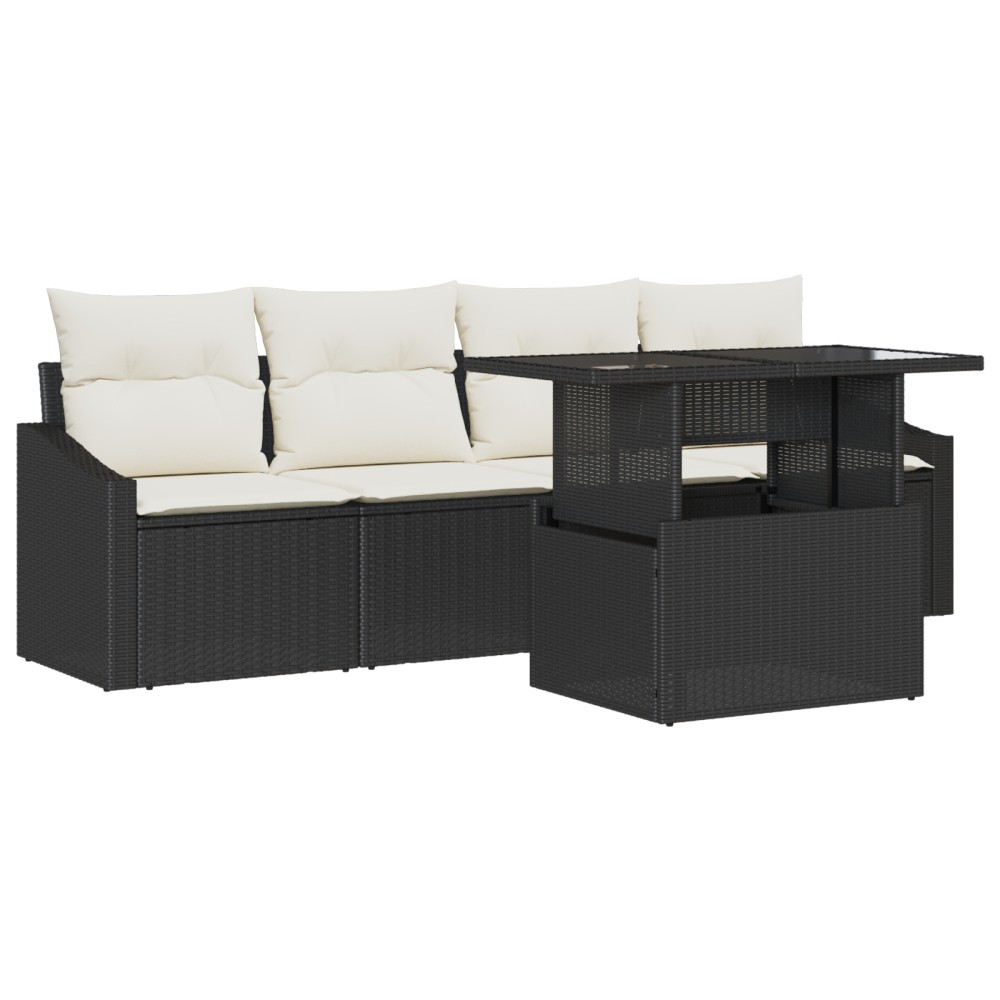 vidaXL Set de canapele pentru grădină cu pernă 5 pcs negru și crem
