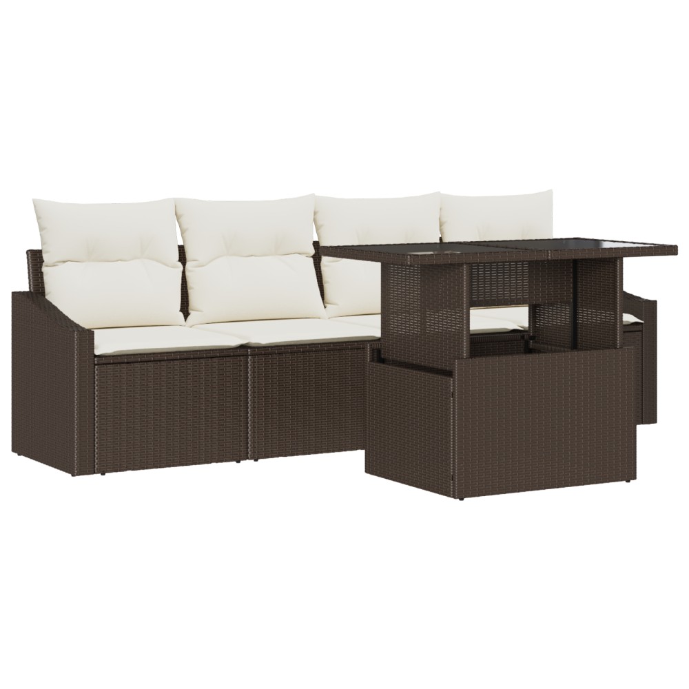 vidaXL Set de canapele pentru grădină cu pernă 5 pcs maro și crem