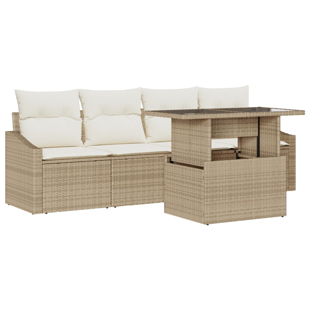 vidaXL Set de canapele pentru grădină cu pernă 5 pcs bej și crem