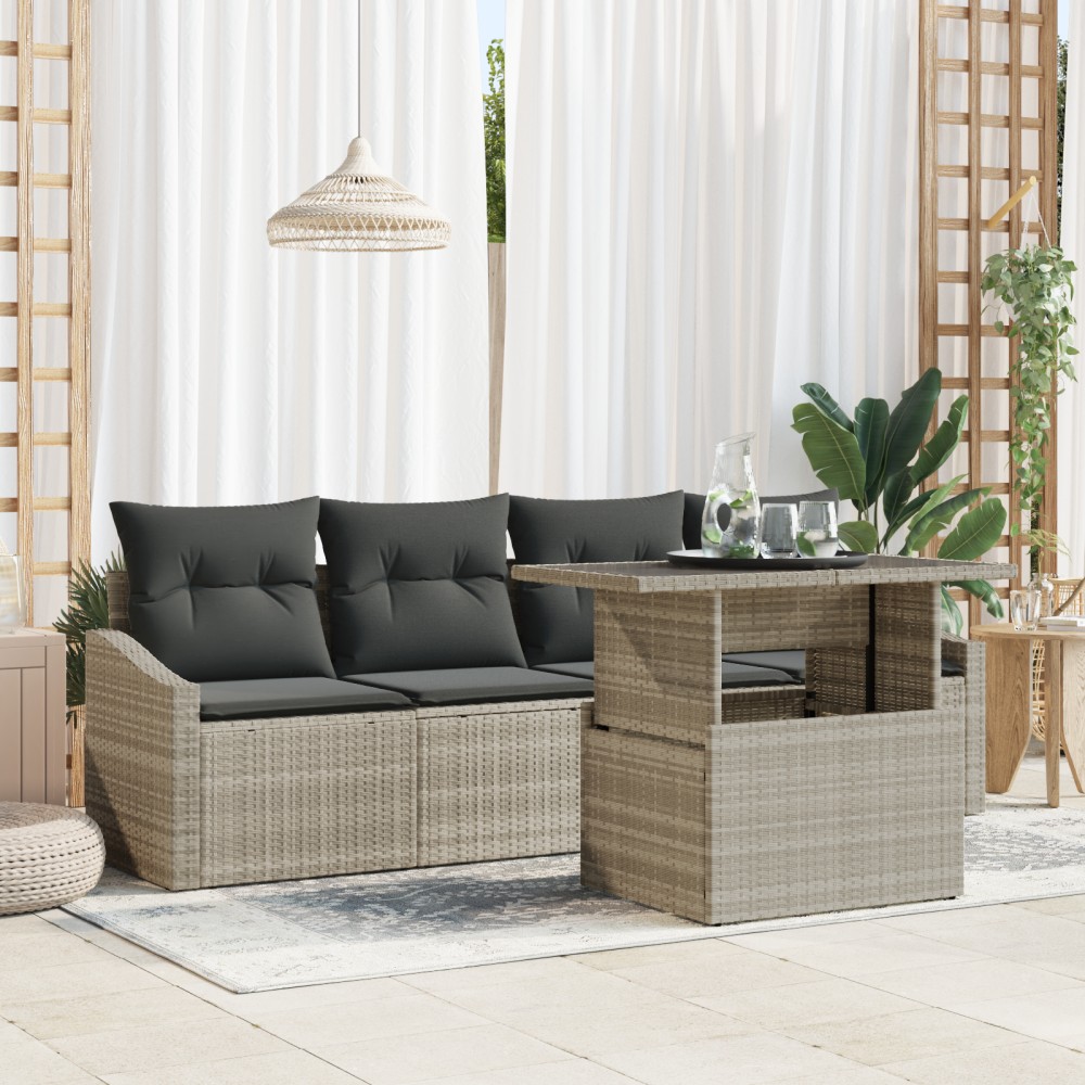vidaXL Set de canapele pentru grădină cu pernă 5 pcs Gri deschis