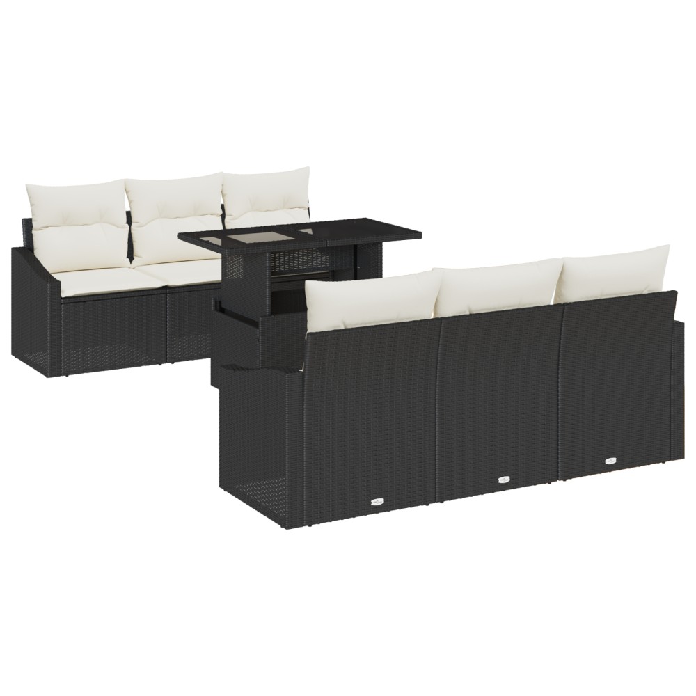 vidaXL Set de canapele pentru grădină cu pernă 7 pcs negru și crem