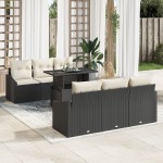 vidaXL Set de canapele pentru grădină cu pernă 7 pcs negru și crem vidaXL Set de canapele pentru grădină cu pernă 7 pcs negru și crem